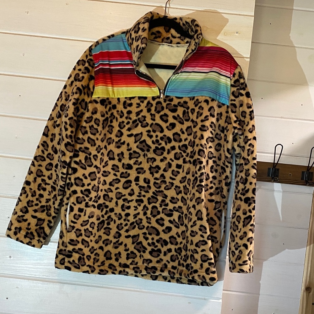 Leopard Print Women's Jacket with serape Stripes